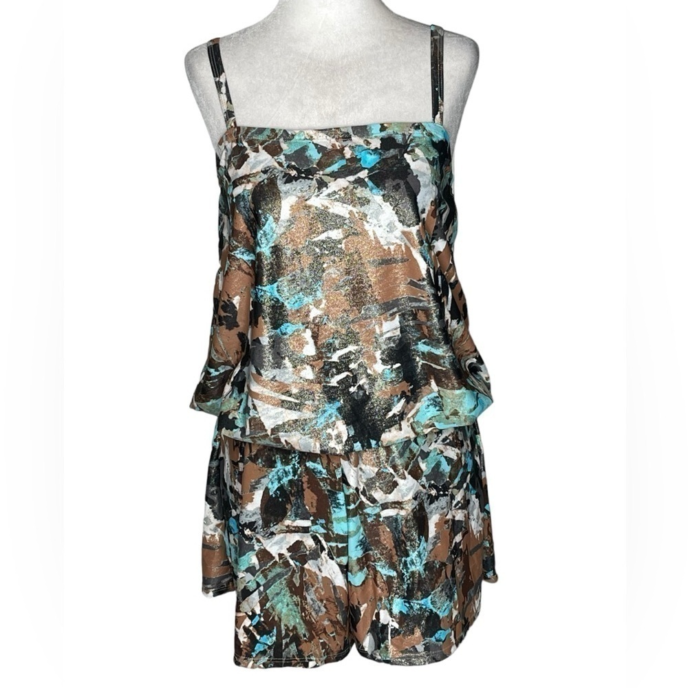 ST Tropez Swimwear Romper Geometric Metallic Adjustable Straps One Piece Suite 8